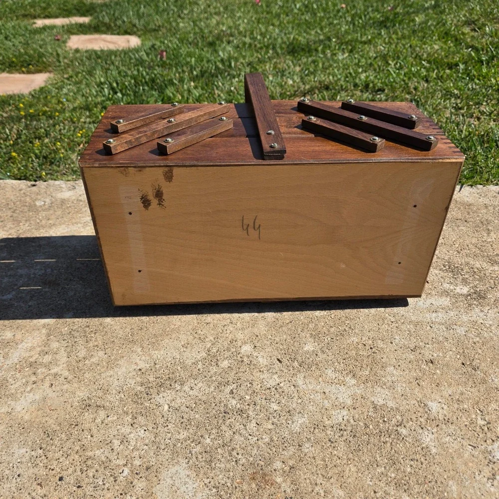 Vintage Wooden Cantilever Sewing Box Accordion 3 Tier Storage Organizer Handle